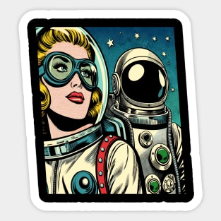 Pop Art Astronauts in Space Comic Book Style Sticker